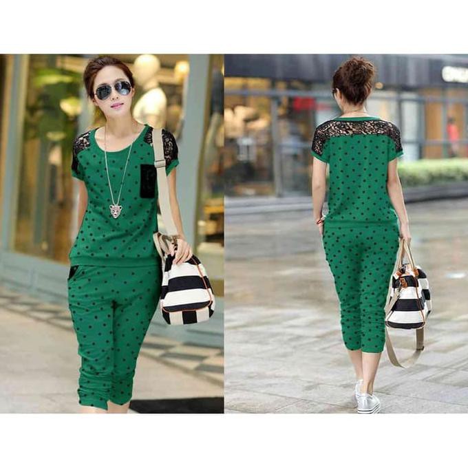 PRODUK TERBARU STELAN BRUKAT POLKA HIJAU ARMY LOSETELAN WANITA SPANDEK HIJAU ARMY BAHAN HALUS