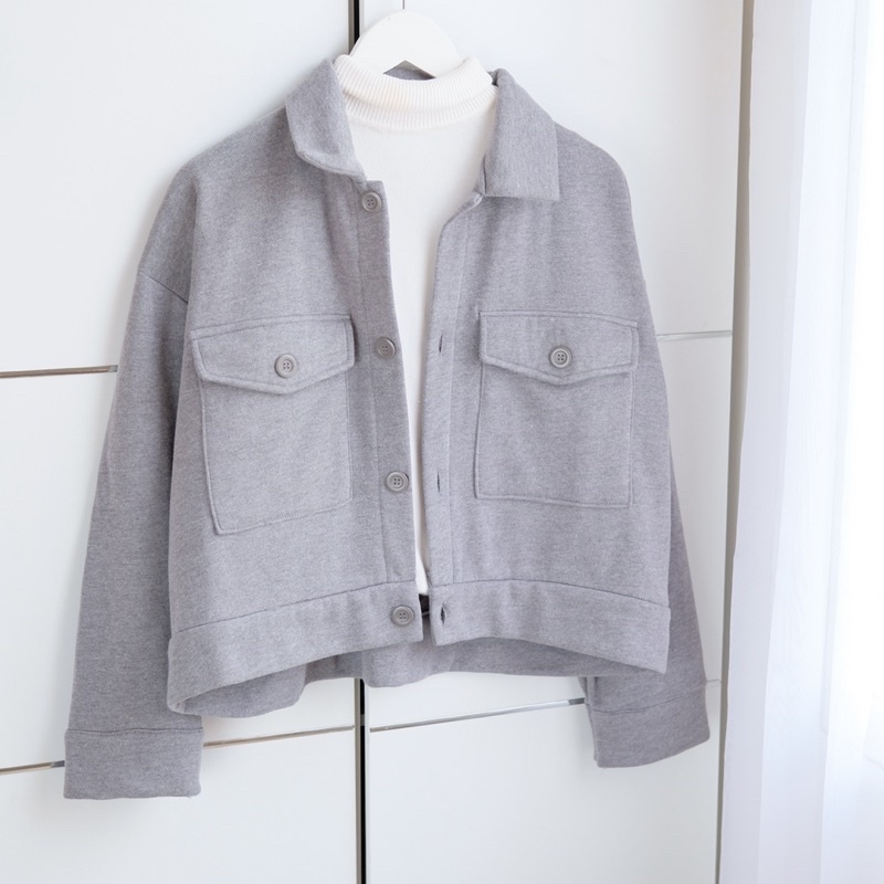 Jaket Wanita Button Outer Jaket Modis Wanita Musim semi Longgar Solid Fashion Korea Untuk Sehari har-Jacket Pocket Misty