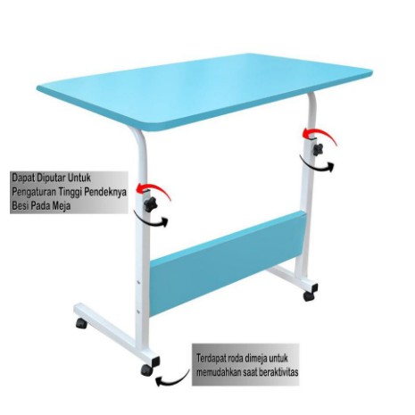 Meja Laptop Lipat Roda Portable Standing Desk Adjustable Desktop Samping Tempat Tidur Makan Anak Table Stand Rotate Anti Air Aluminium Multifungsi Murah