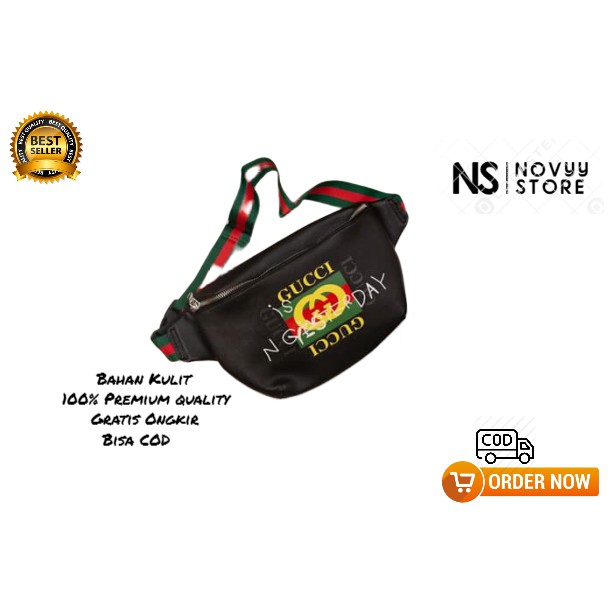 TAS BAHU TAS SELEMPANG PRIA KULIT TAS DISTRO MOTIF GUCCI WAISTBAG PRIA TAS  SAMPING NS 109