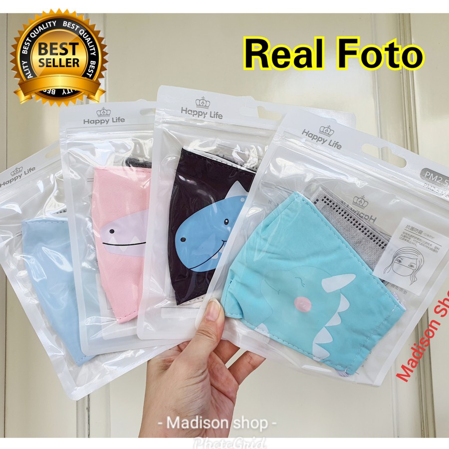 Masker PM 2.5 Dino Filter Masker Kain Premium Masker Korea Anak PM2.5