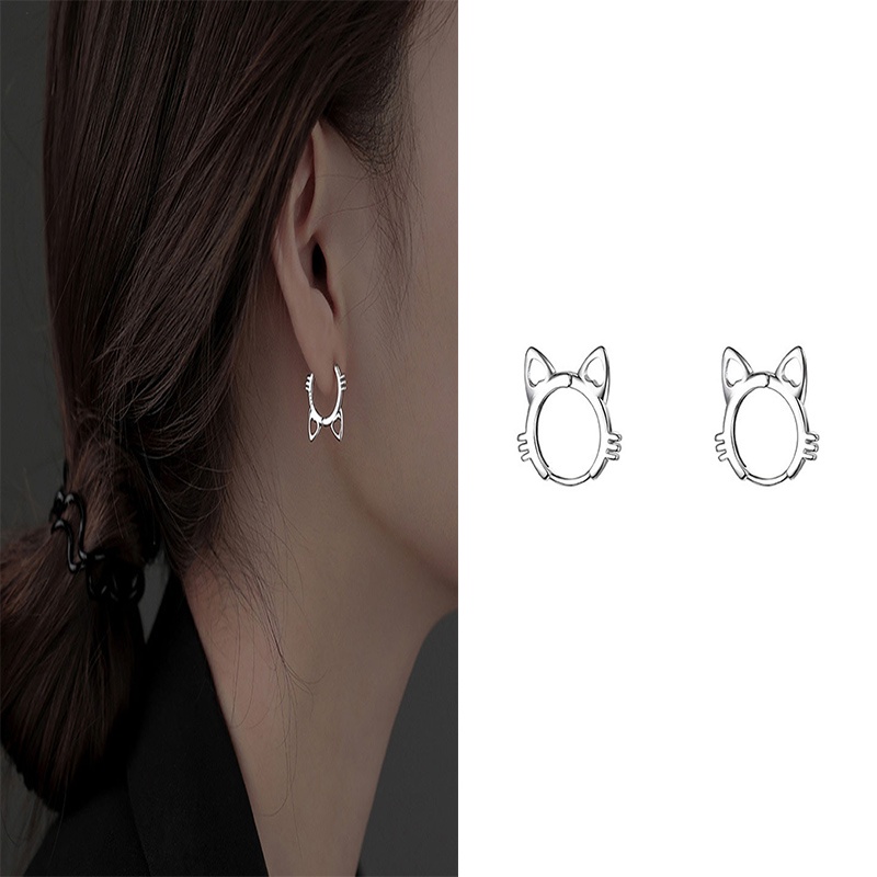 1 Pasang Anting Tusuk Sterling Silver 925 Desain Kucing Lucu Untuk Wanita