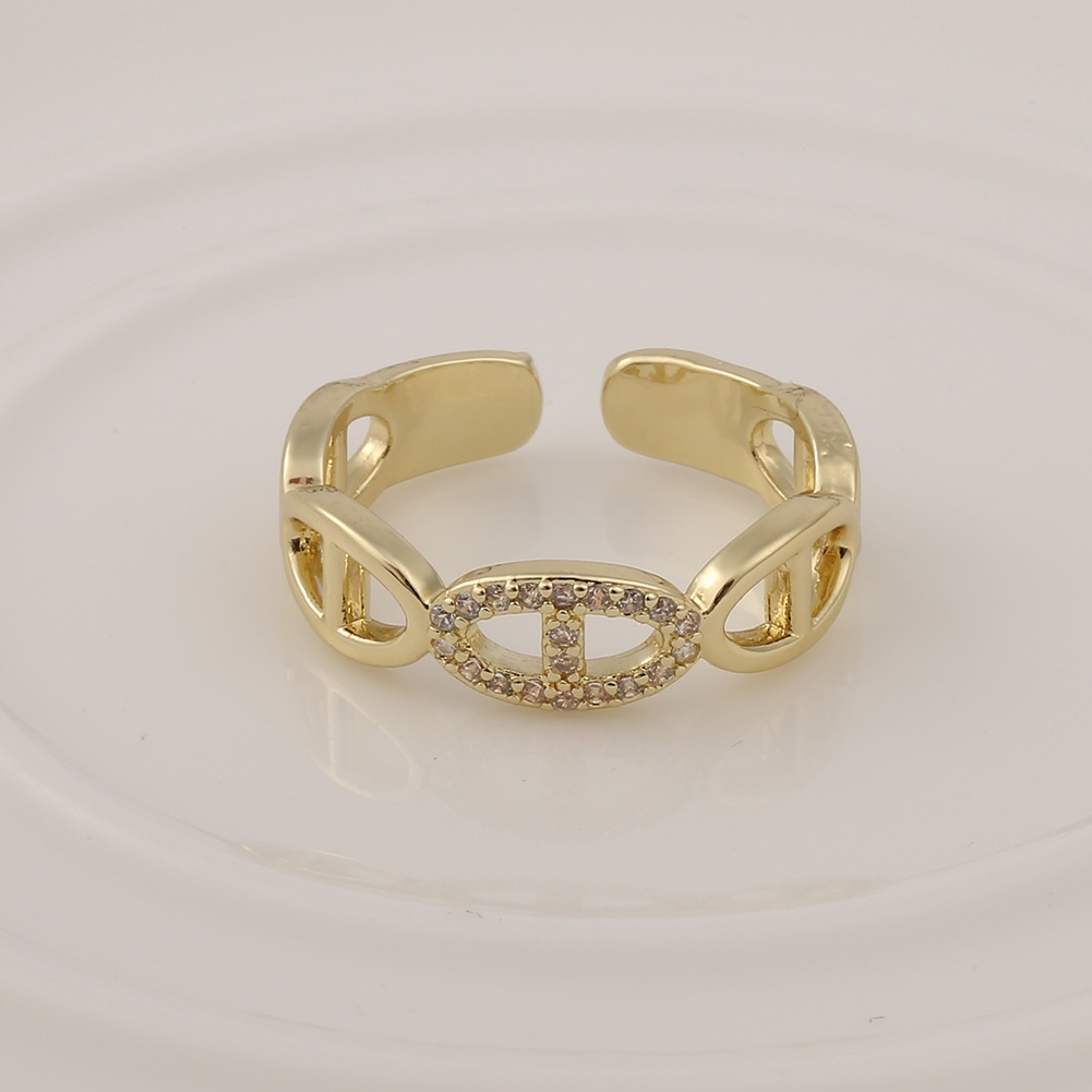SHEIN ornamen tembaga Berlian 18K cincin emas pria dan wanita geometris kepribadian baru perhiasan