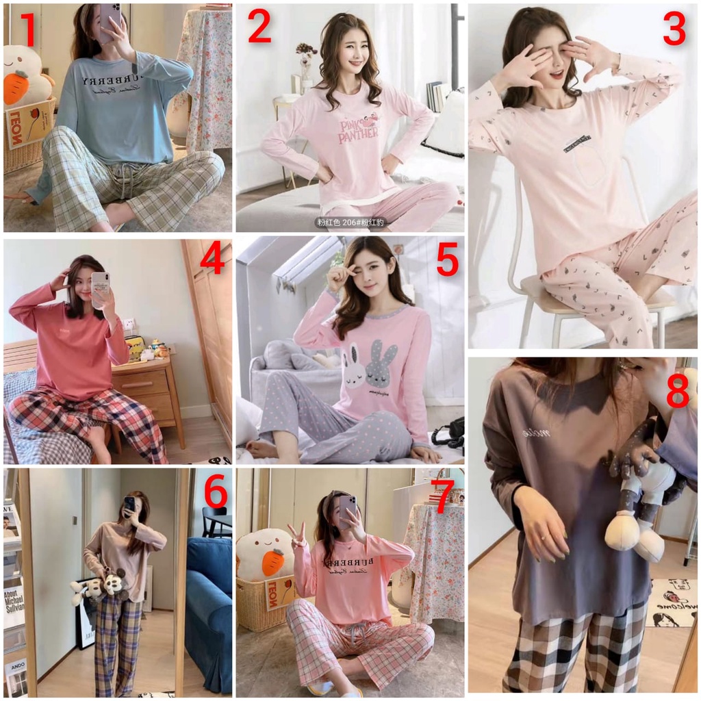 baju tidur piyama lengan panjang celana panjang pp bahan spandex import