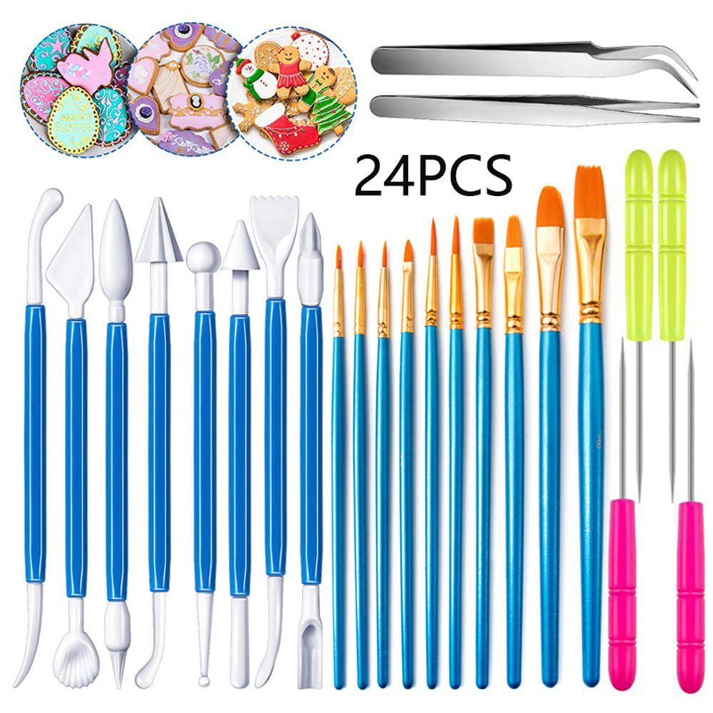 Solighter 24Pcs / set Pena Dotting Bahan Keramik Untuk Dekorasi Kue DIY