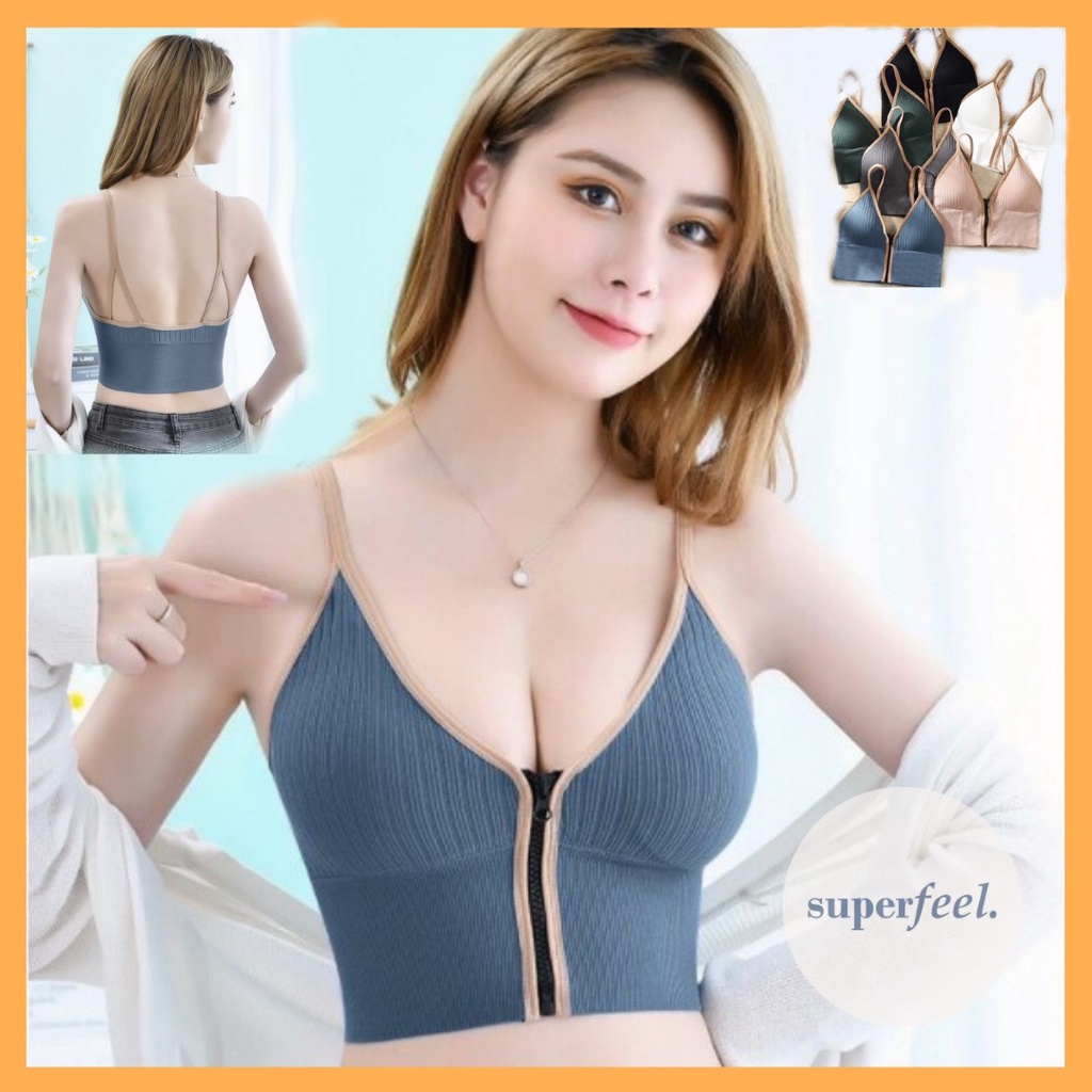 SFL BRALETTE CROP TANK TOP WANITA ATASAN RESLETING ZIPPER FRONT OPEN SPORT BRA BH TANPA KAWAT 246