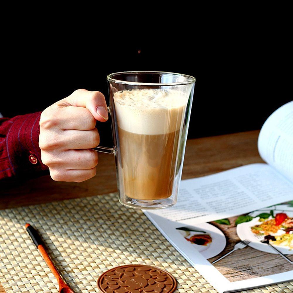 [Elegan] Gelas Cangkir Kaca Insulated Untuk Minuman Panas Double Wall Breakfast Kitchen Drinkware with Handle Cappuccino Tea Cup
