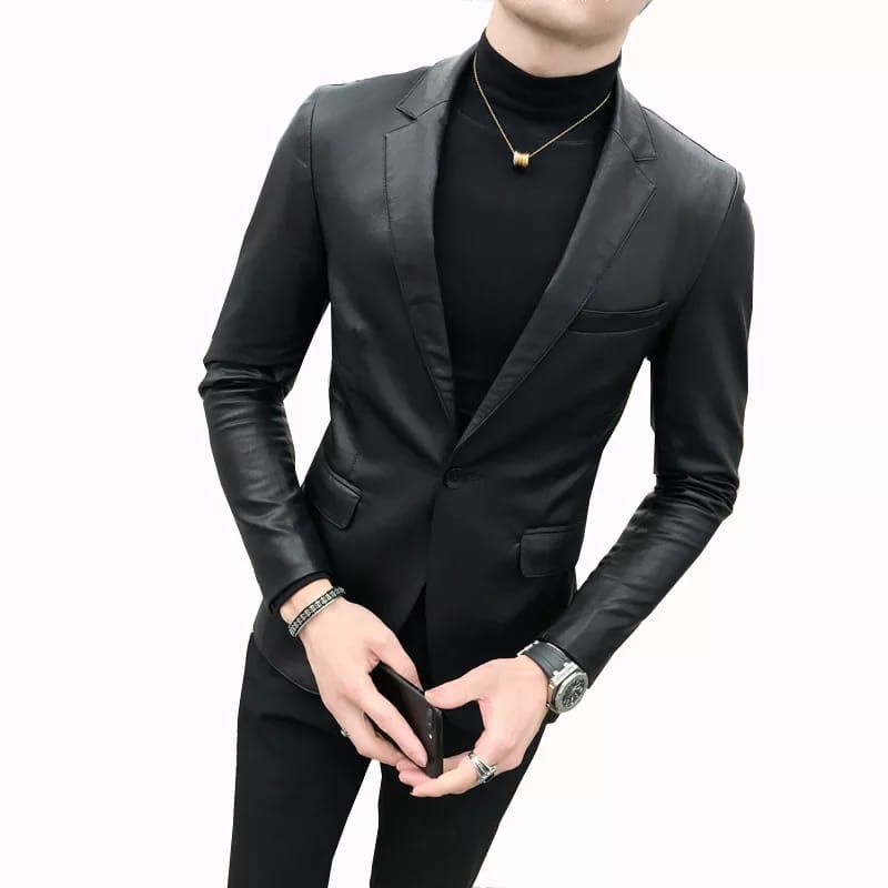blazer kulit pria asli kulit domba model single breasted - jas kulit pria satu kancing terbaru