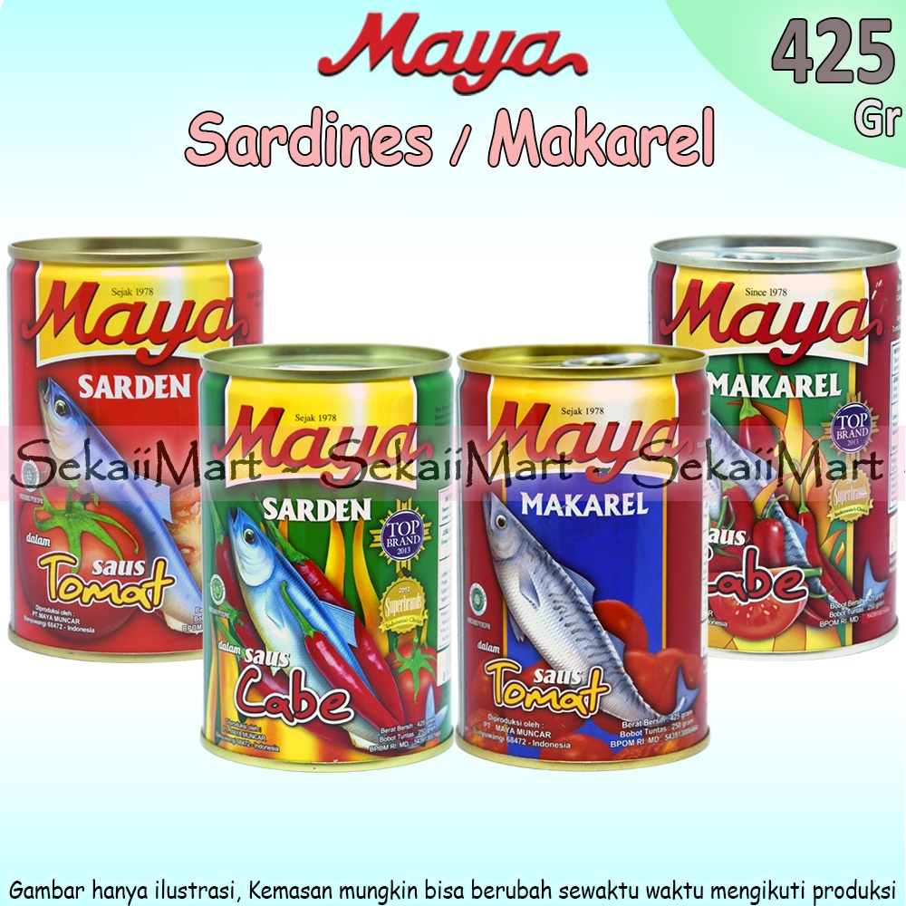 

MAYA Ikan Kaleng Sarden / Makarel - Saus Tomat / Pedas 425g - Sardines / Mackerel Kaleng Besar