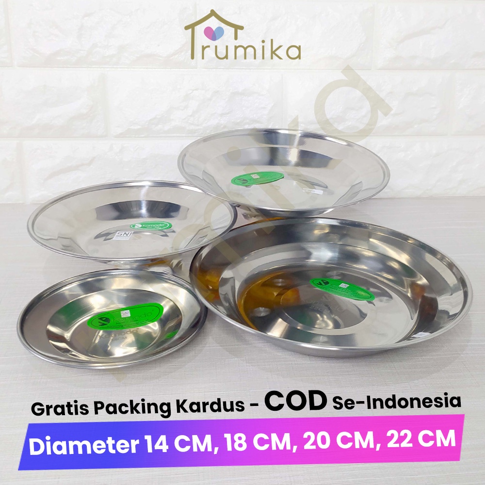 Piring Makan Stainless / Piring Snack Tebal Ukuran 14 cm - 22 cm