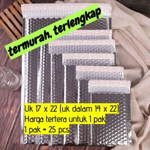 

amplop plastik bubble silver chrome 17x22 (uk dalam 14x22) packing online - 1 pak isi 25 pcs
