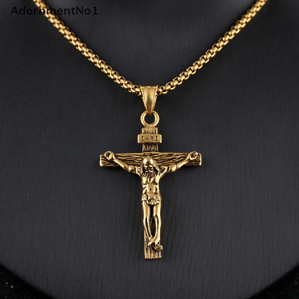 (AdornmentNo1) Kalung Rantai Dengan Liontin Salib Yesus Bahan Stainless Steel Untuk Pria