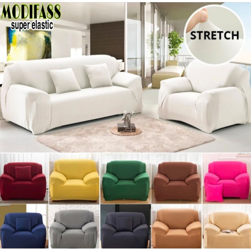 Sarung SOFA 1 seater polos + free 1 pcs SARUNG BANTAL / Cover SOFA stretch elastis