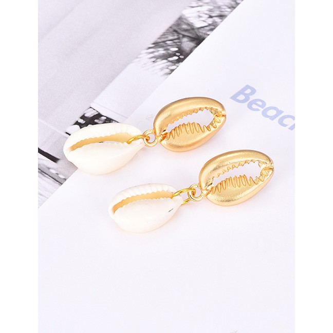 LRC Anting Tusuk Fashion Gold Alloy Shell Earrings F47611