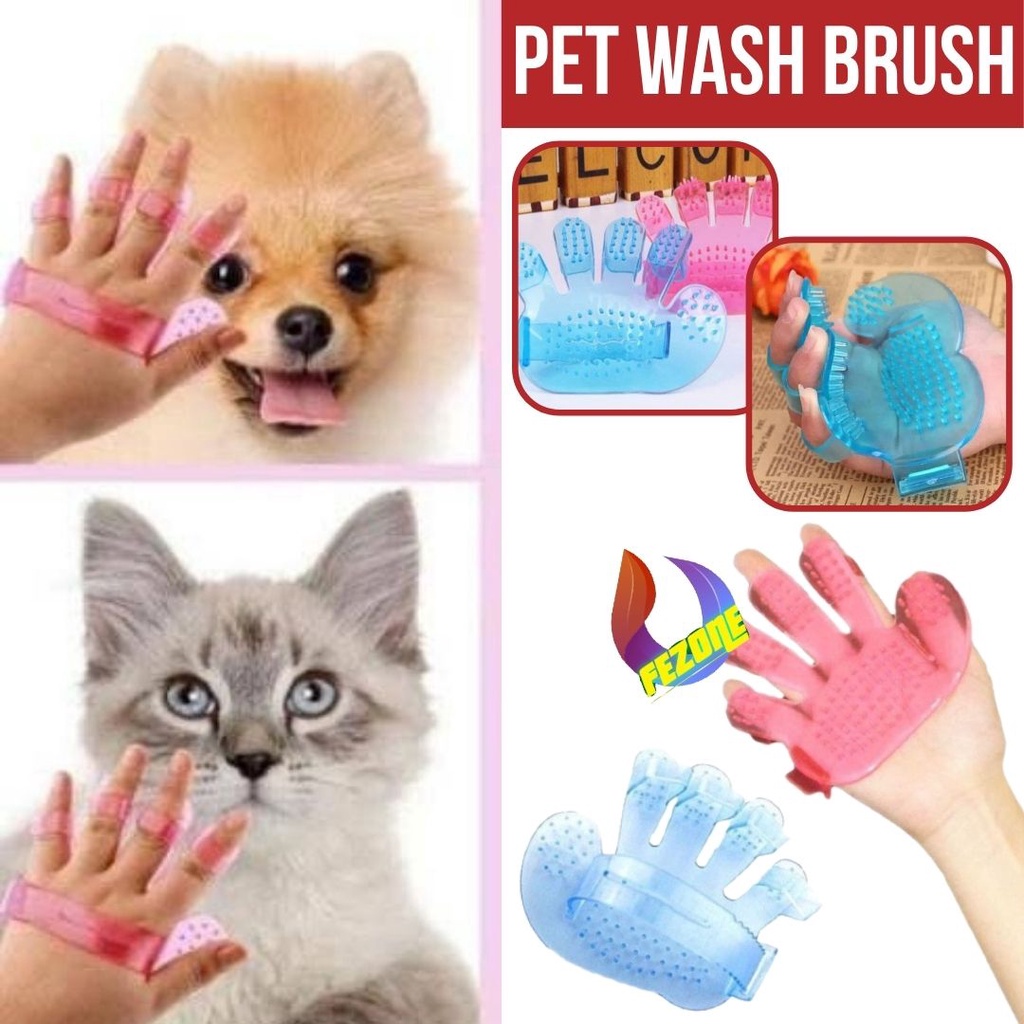 Pet Wash Brush Sisir Grooming Pet Mandi Kucing Anjing FEZONE