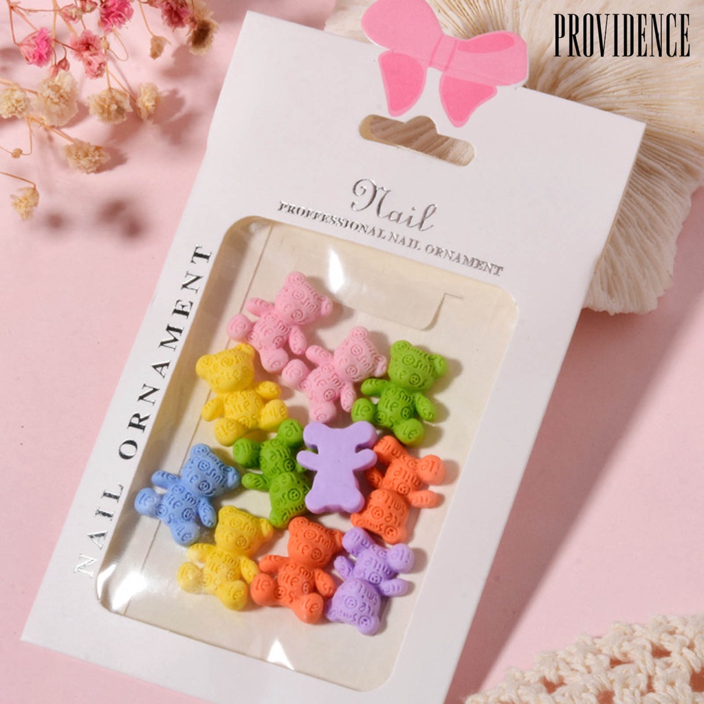 Providence 12Pcs / Set Hiasan Kuku Motif Kartun Bunga / Beruang Bahan Resin Untuk Nail Art / Manicure DIY