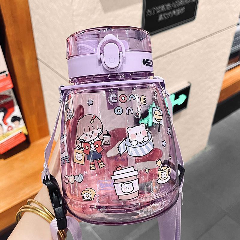 Botol Minum Plastik Besar Dengan Sedotan dan Stiker 3D Lucu 1300ml