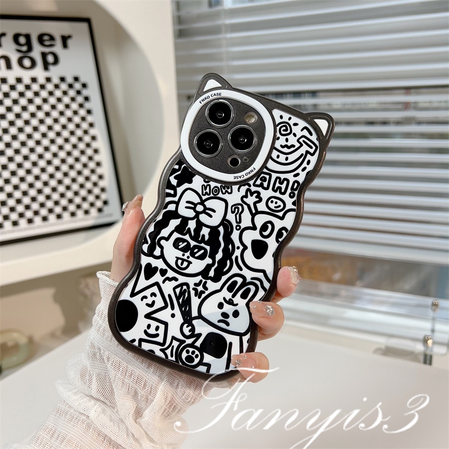 Compatible For iPhone 14 13 12 11 Pro Max X XR Xs Max 8 7 6 6s Plus SE 2020 Soft Case Pelindung Desain Telinga Kucing Graffiti Untuk