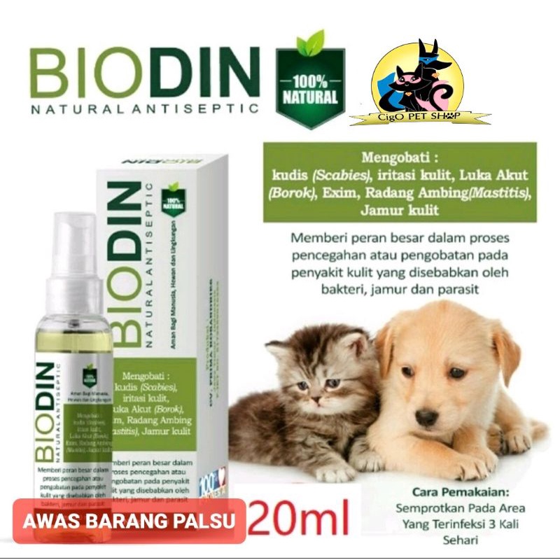 BIODIN SPRAY 20 ML Obat Kucing Anjing Anti Jamur Luka Scabies demodex Parasit Penyakit Kulit