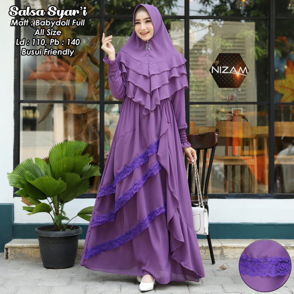 GAMIS SYARI SALSA, CANTIK DAN ANGGUN ORIGINAL NIZAM, CERUTY BABYDOLL FULLFURING, MIX RENDA, BUSUI