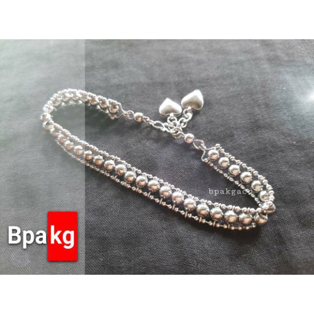 Gelang tangan rell Bola # Gelang monel besi putih asli anti karat silver murah cewek cantik Makassar