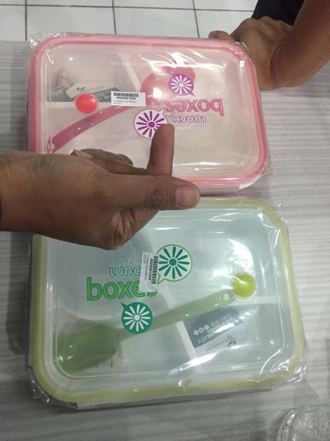 Tempat Makan Yooyee 415  Lunch Box Pink Grren Blue / Kotak Bekal 4 Sekat