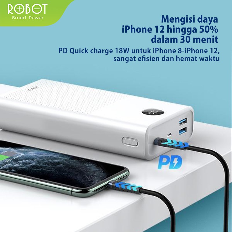 (GA2) PowerBank ROBOT 30000mah RT30 2.4A Dual Input Port Type C &amp; Micro USB 3 Output Original Fast Charging Real Capacity LED Indicator - Garansi Resmi 1 Tahun