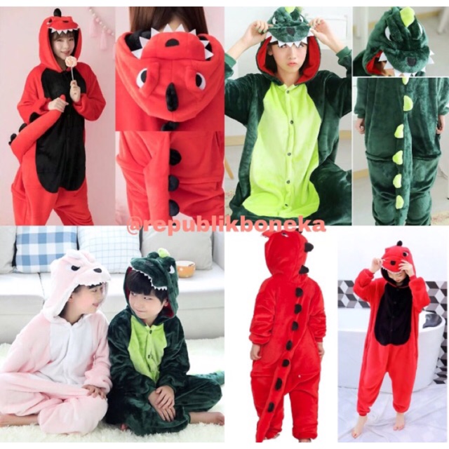 BAJU ONESIE DINOSAURUS HIJAU GREEN DINO KOSTUM COSPLAY