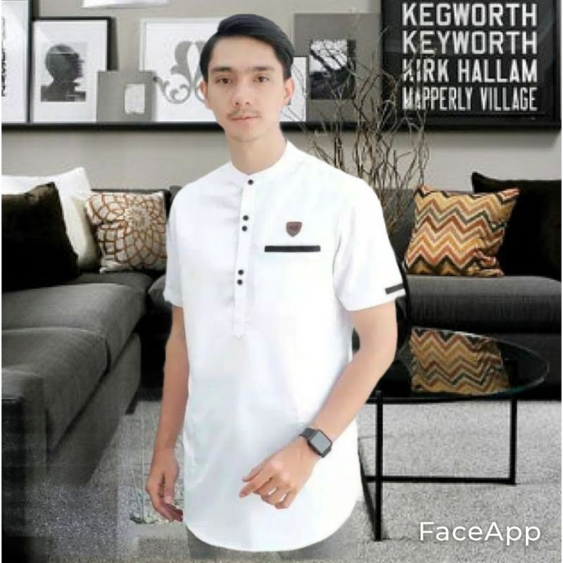 [HANYA DISHOPEE] Baju Koko Muslim//Koko Kurta Lengan Pendek Remaja Dewasa//Bahan Toyobo-KOKO-Putih/White