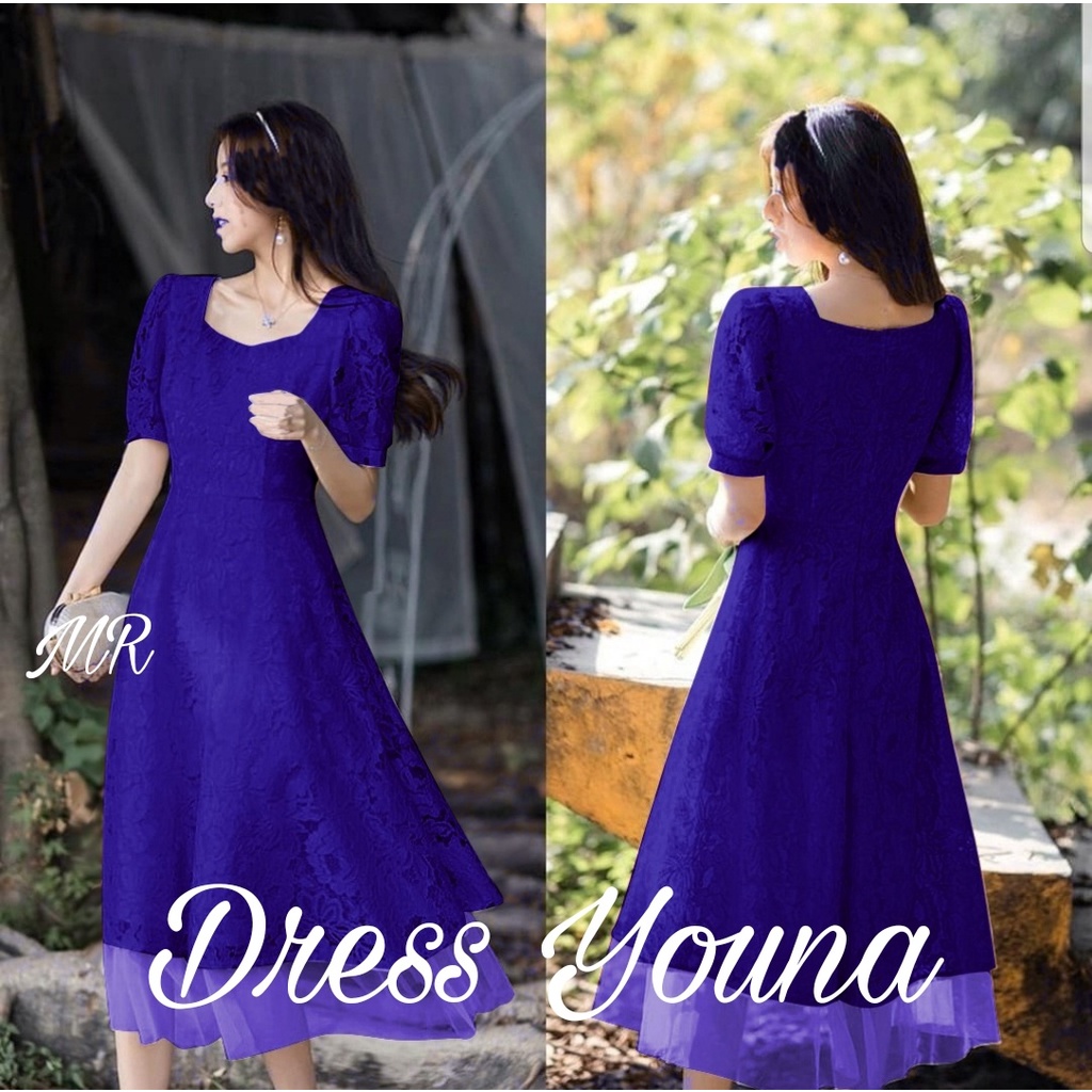 YOUNA BRUKAT DRESS MIDI WANITA mF / FASHION DRESS BRUKAT YOUNA WANITA 2UKURAN L-XL