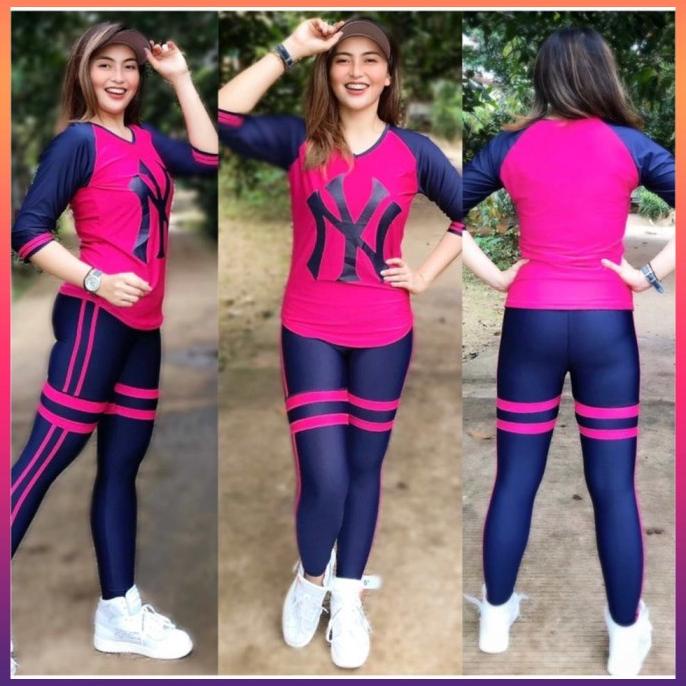 setelan baju senam olahraga ny pink navy baju senam aerobik zumba