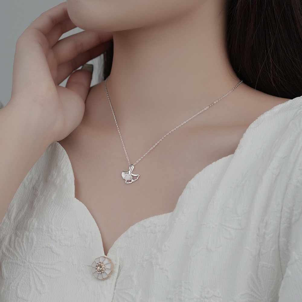 Kalung Liontin Daun Ginkgo Bahan S925 Gaya Korea Untuk Wanita