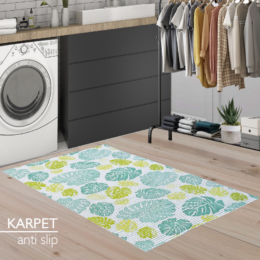 Tikar dapur bersih Lebar = 65cm - Hijau Daun,  Busa PVC Kamar Mandi, Anti Slip, Keset Pintu