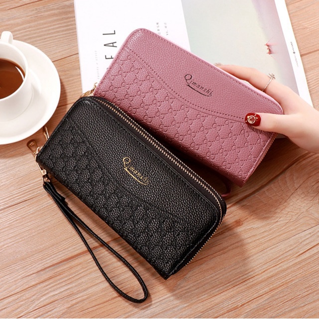 DOMPET WANITA KULIT ELEGAN 2 RESLETING PREMIUM EIME MURAH PANJANG FASHION BATAM PESTA KOREA