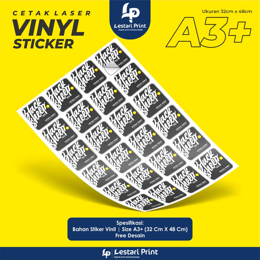 

CETAK STIKER VINIL | A3+ (32CM X 48CM) | DESAIN CUSTOM | FREE DESAIN | LESTARI PRINT