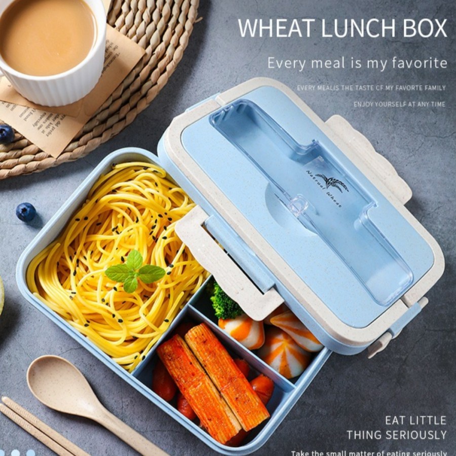 Kotak Makan Jerami Lunch Box Gandum Wheat Tempat Bento Sendok Set/Kotak makan KEKINIAN