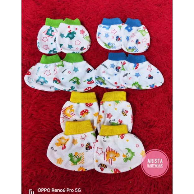 Set sarung tangan+kaki bayi pergelangan RIB motif