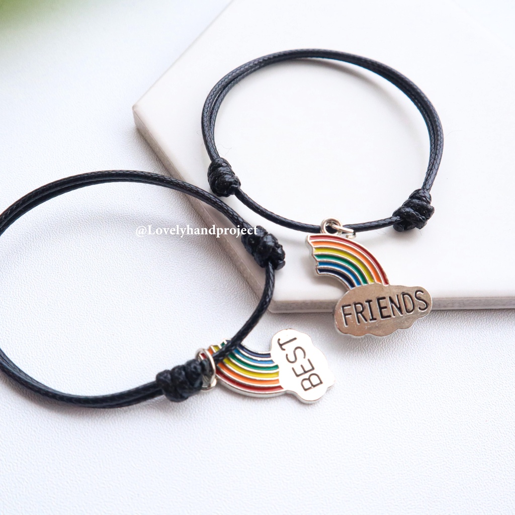 (2PCS ) Gelang Couple Magnet Best Friend Forever BFF Bestie Rainbow Bahan Tali Korea Anti Air Persahabatan Lucu Adjustable bisa disesuaikan