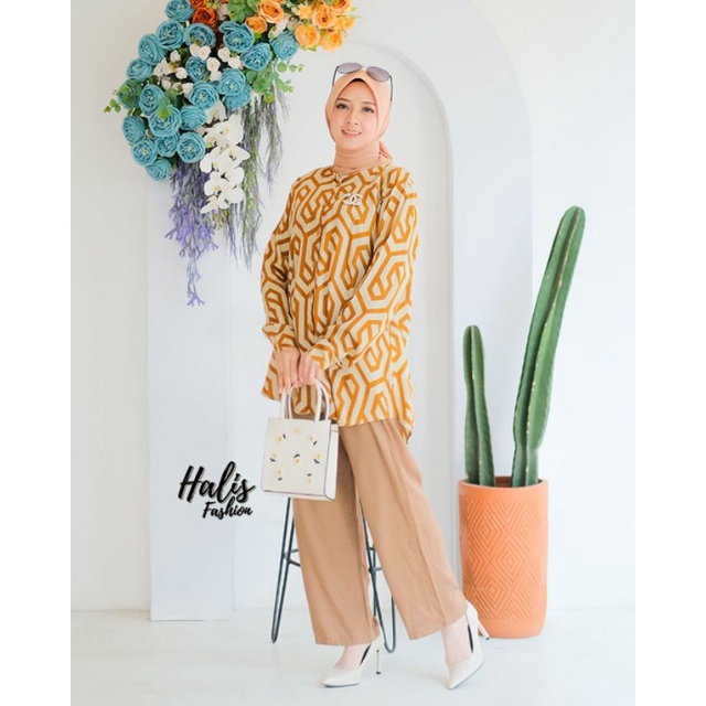 SETELAN CELANA RAYON TWILL BY HALIS // KEMEJA RAYON MOTIF // SETELAN FASHION WANITA