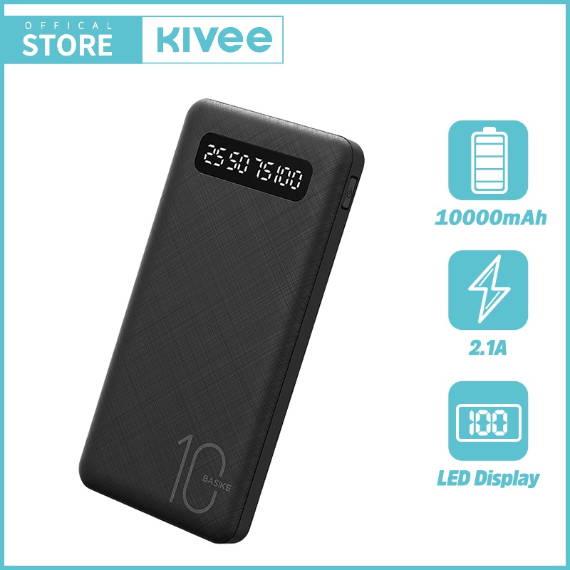 Kivee Powerbank 10000 mah Power bank mini type c Dual USB Flashlight LED for xiaomi pink Ungu Garansi 1 tahun