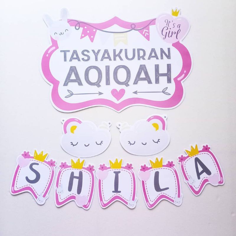 DEKORASI AQIQAH BOARD NAMA UKURAN A3 HIASAN DINDING BACKDROP BANNER DEKORASI AQIQAH