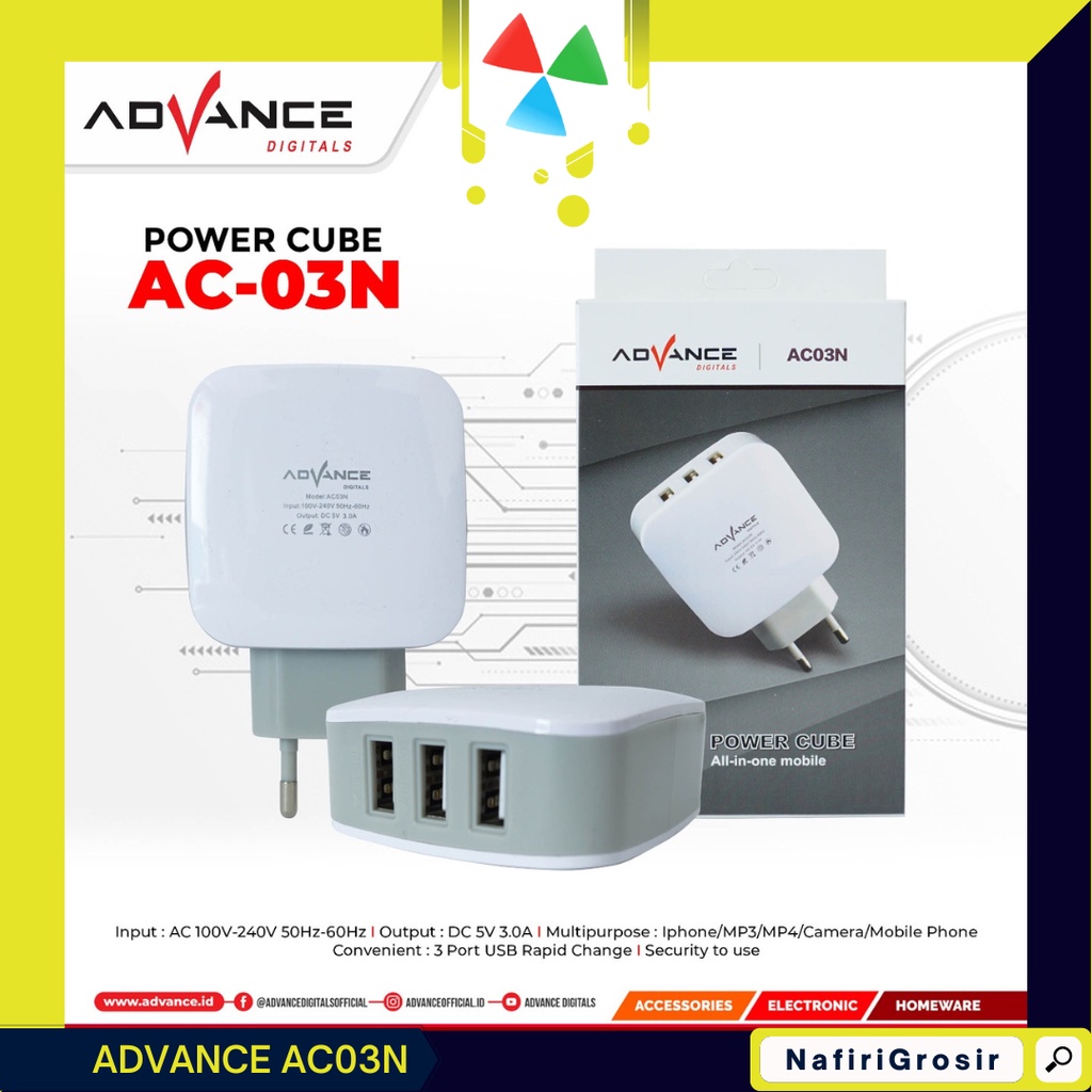 CHARGER ADVANCE AC03N ADAPTOR 3 PORT USB FAST CHARGING