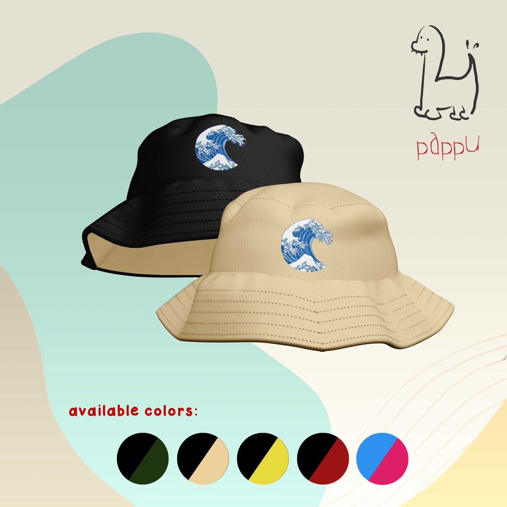 T/294 Topi Bucket Hat Anak 2 Warna The Great Wave off Kanagawa Custom