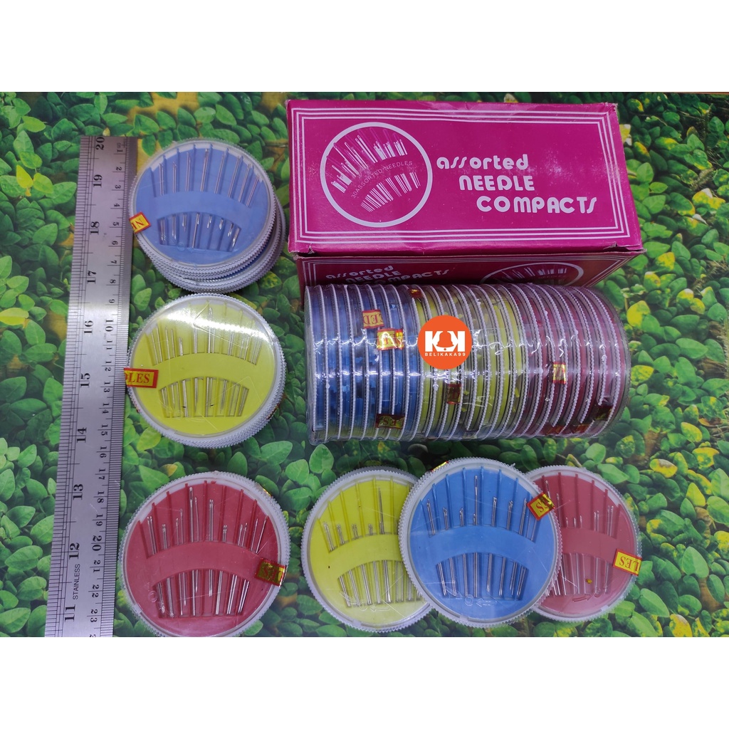 (1 PAK 24 SET) JARUM JAHIT PIRING SET ISI 16 JARUM  / JARUM JAHIT TANGAN WADAH BUNDAR PIRING / JARUM JAHIT ASSORTED NEEDLE COMPACTS