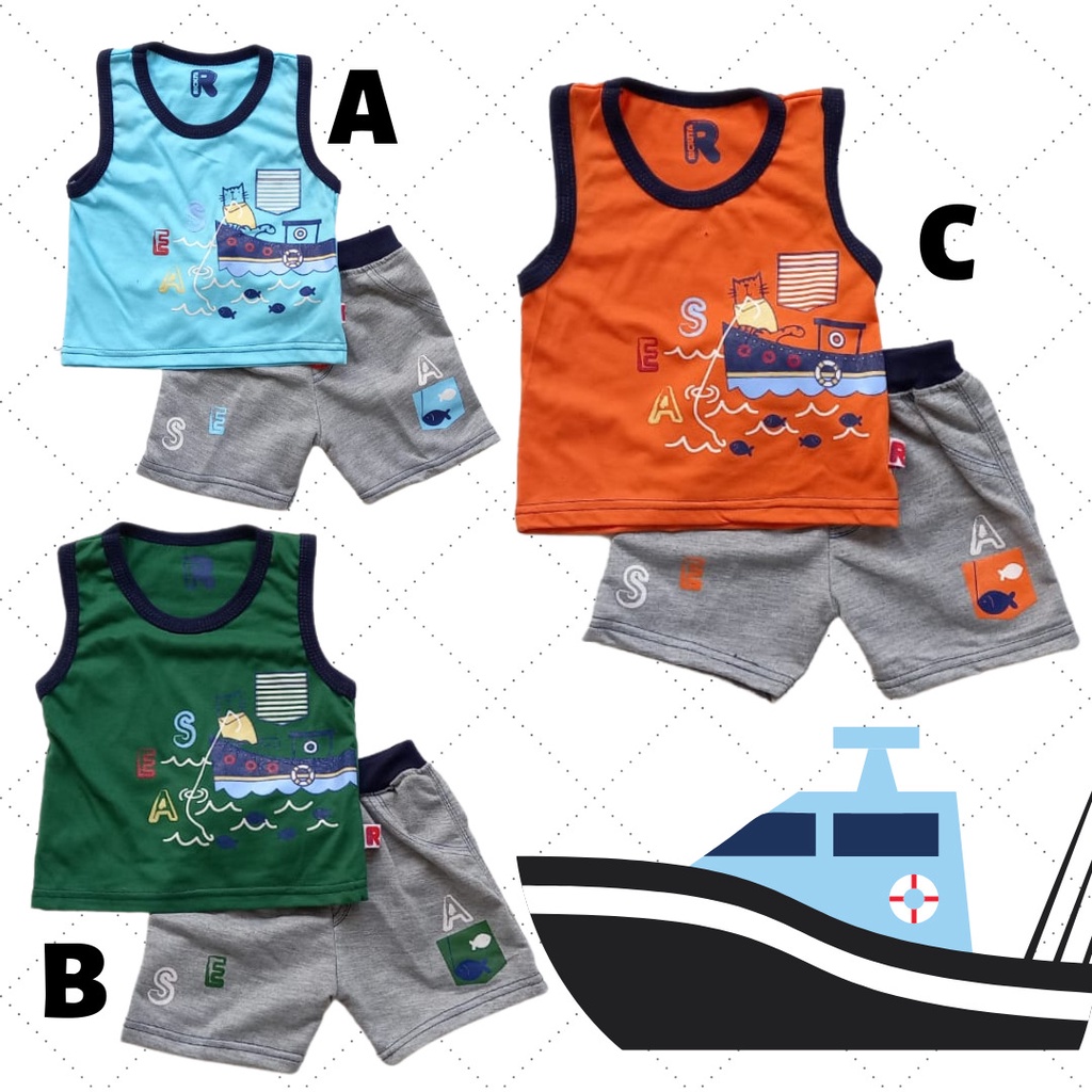 Setelan Singlet Boat Anak Laki Laki (3-12bulan) Trendy/Baju Sehari-Hari Murah Terbaru N917 Rickita B