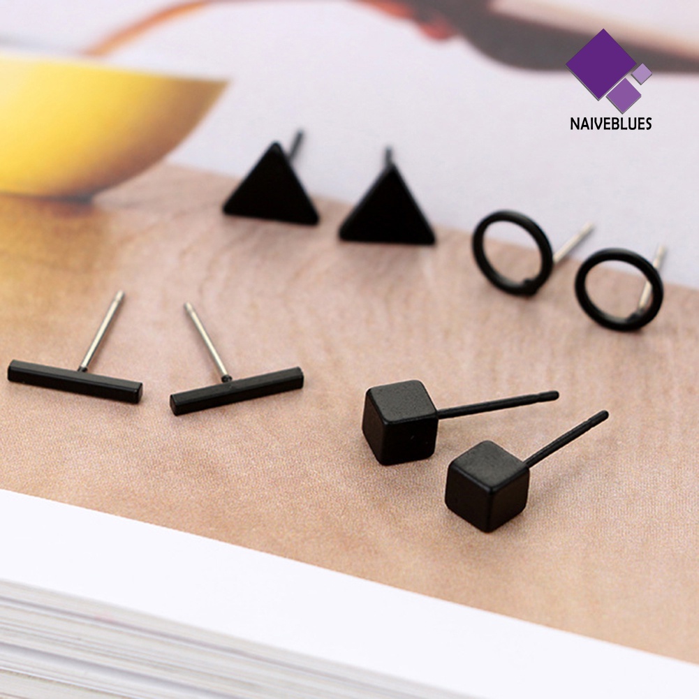 Set 4 Pasang Anting Stud Bentuk Bulat Persegi Segitiga Geometris Untuk Wanita