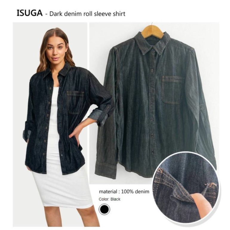 Isuga Jeans dark denim button roll sleeve shirt