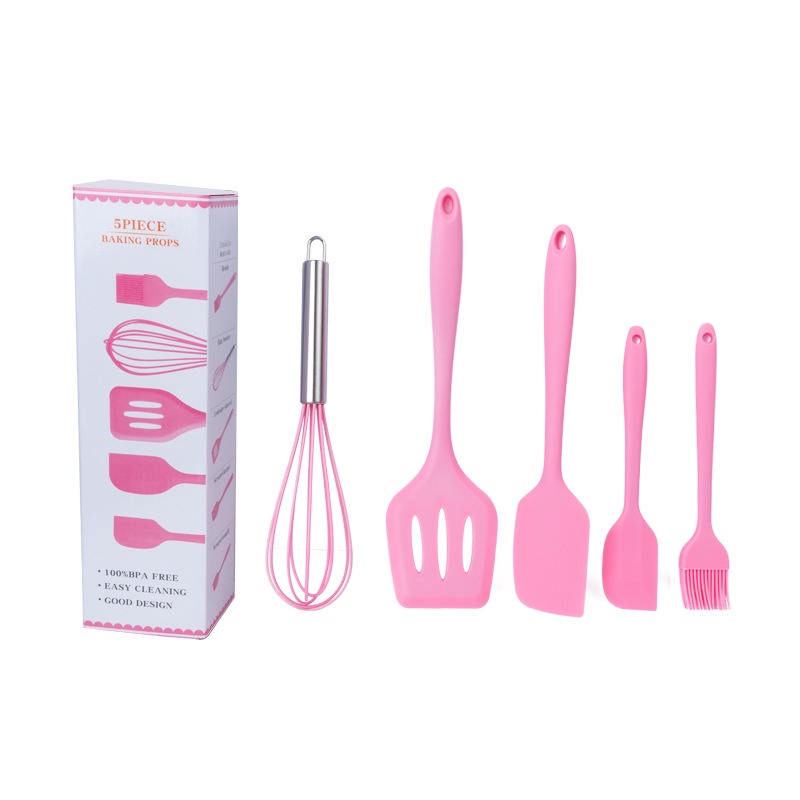 5 Pcs/1 Set Silicone kitchenware set baking Spatula pencampur-Girlish Pink coolcolor