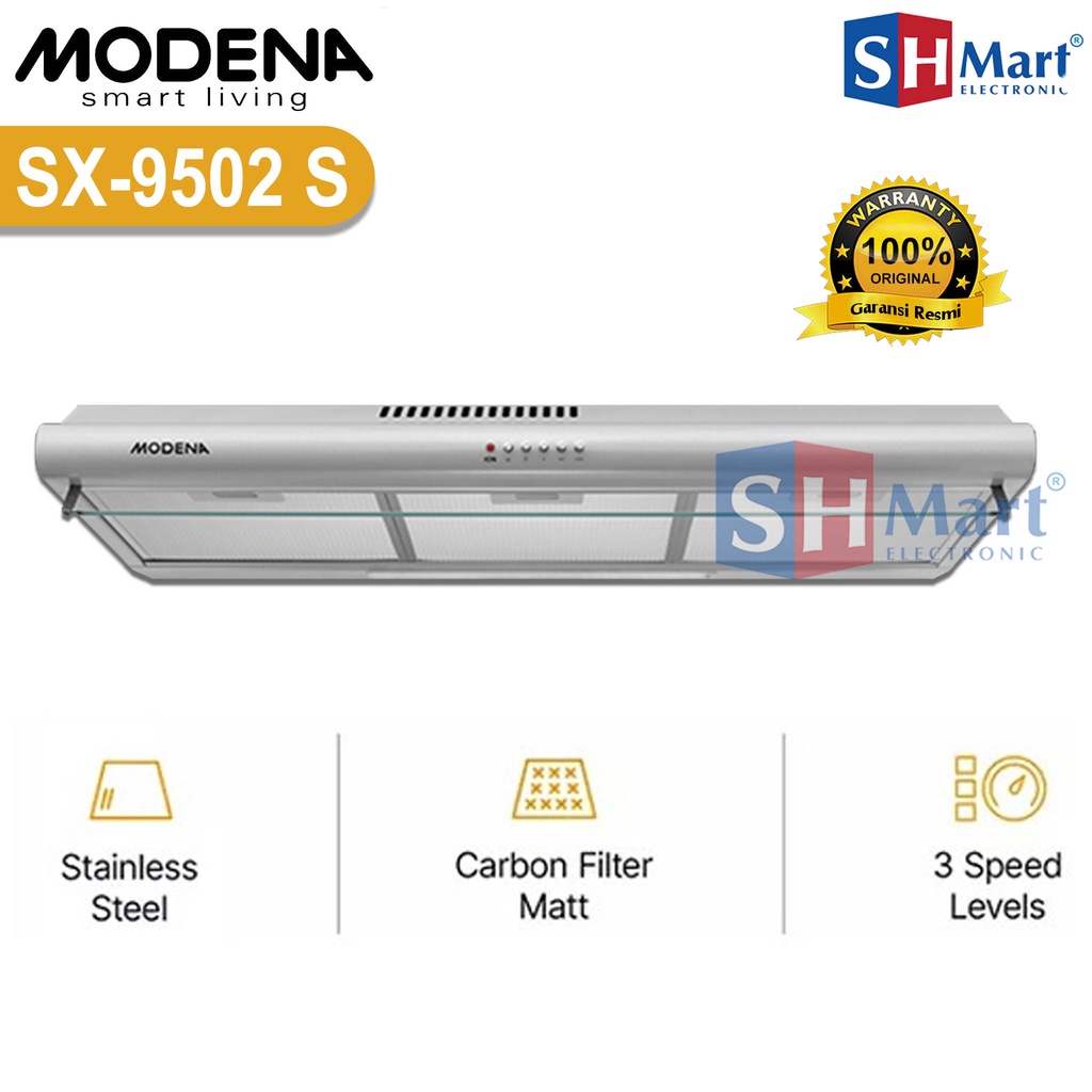 COOKER HOOD MODENA 90 CM PENGHISAP ASAP DAPUR MODENA SX9502V / SX9502S GARANSI RESMI (MEDAN)