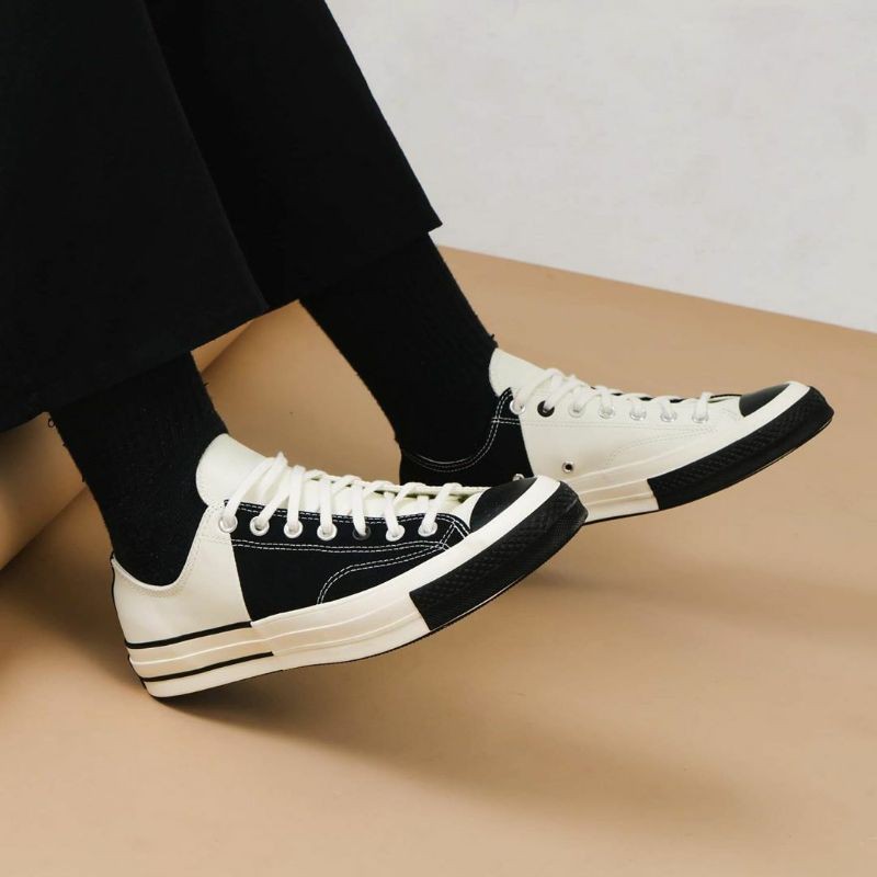 black converse with white